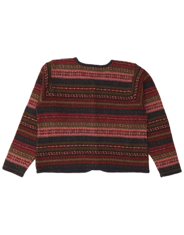Suéter cardigã feminino vintage UK 14 médio multicolorido Fair Isle Wool