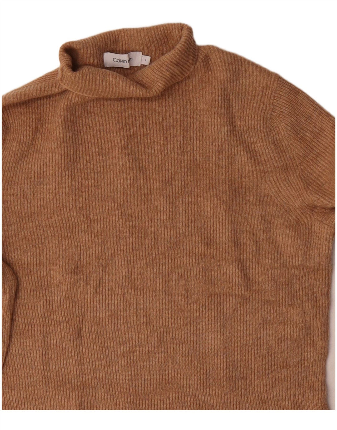 Suéter feminino Calvin Klein com gola redonda e lã bege grande Reino Unido 14