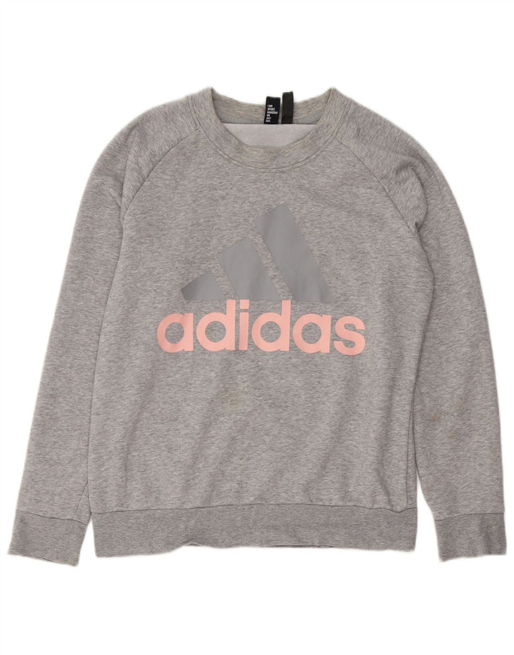 ADIDAS Womens Graphic Sweatshirt Jumper UK 14/16 Grande Cinza Algodão
