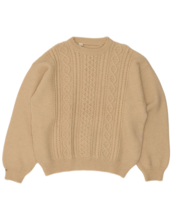 Suéter masculino vintage com gola redonda IT 52 grande lã de alpaca branca