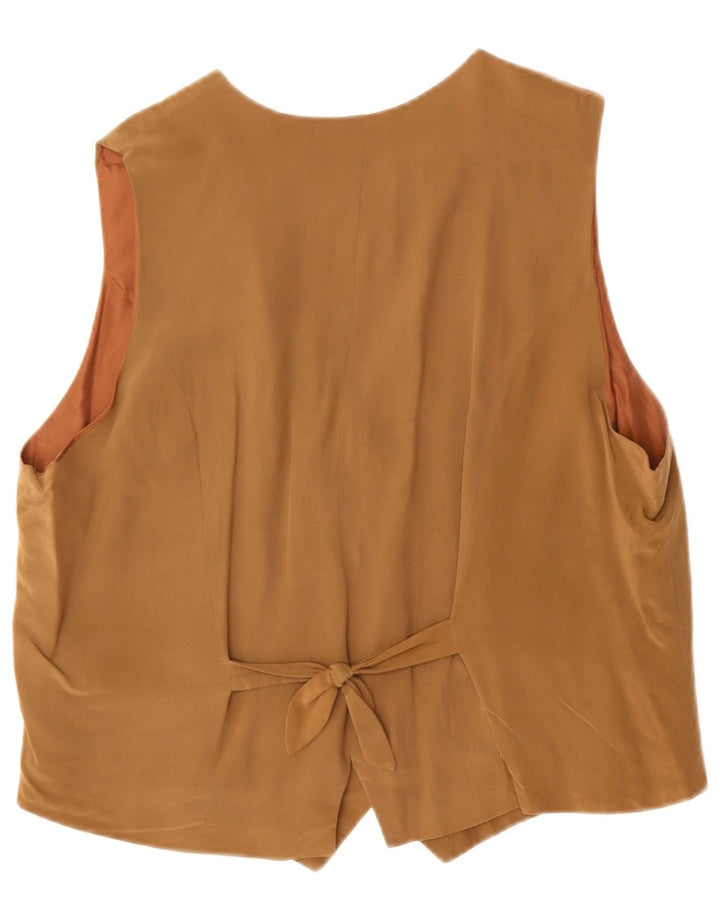 VINTAGE Womens Waistcoat UK 16 Large Brown Silk