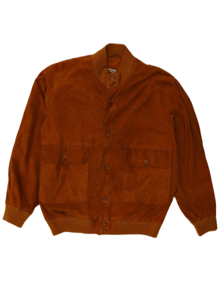Jaqueta bomber masculina vintage de camurça Reino Unido 40 grande couro marrom