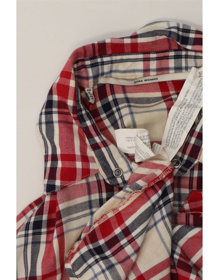 Camisa feminina de flanela Zara Reino Unido 14 algodão xadrez vermelho médio