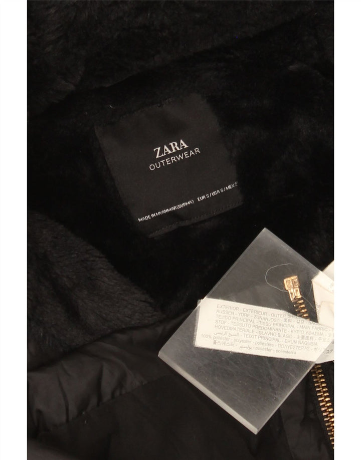 Jaqueta acolchoada com capuz feminina Zara UK 10 poliéster preto pequeno