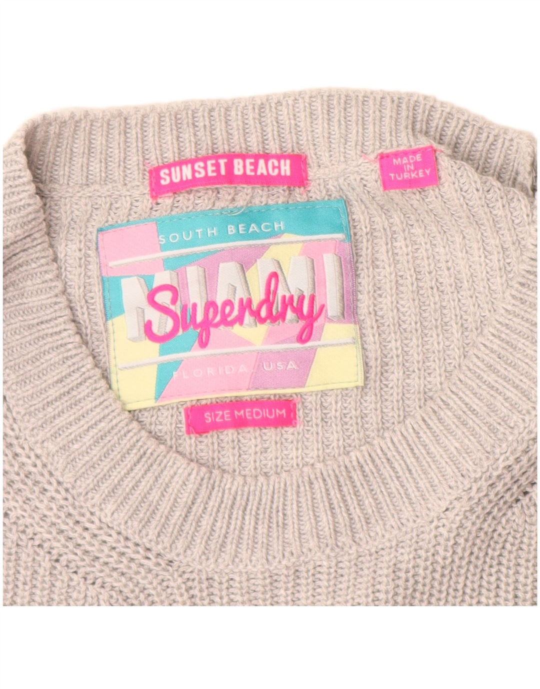 Suéter feminino SUPERDRY com gola canoa e gola redonda Reino Unido 14 cinza médio