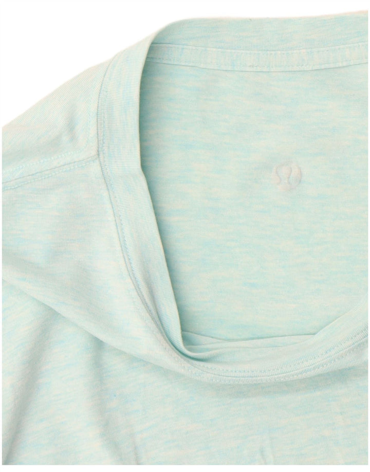 Camiseta feminina Lululemon UK 16 grande azul manchada