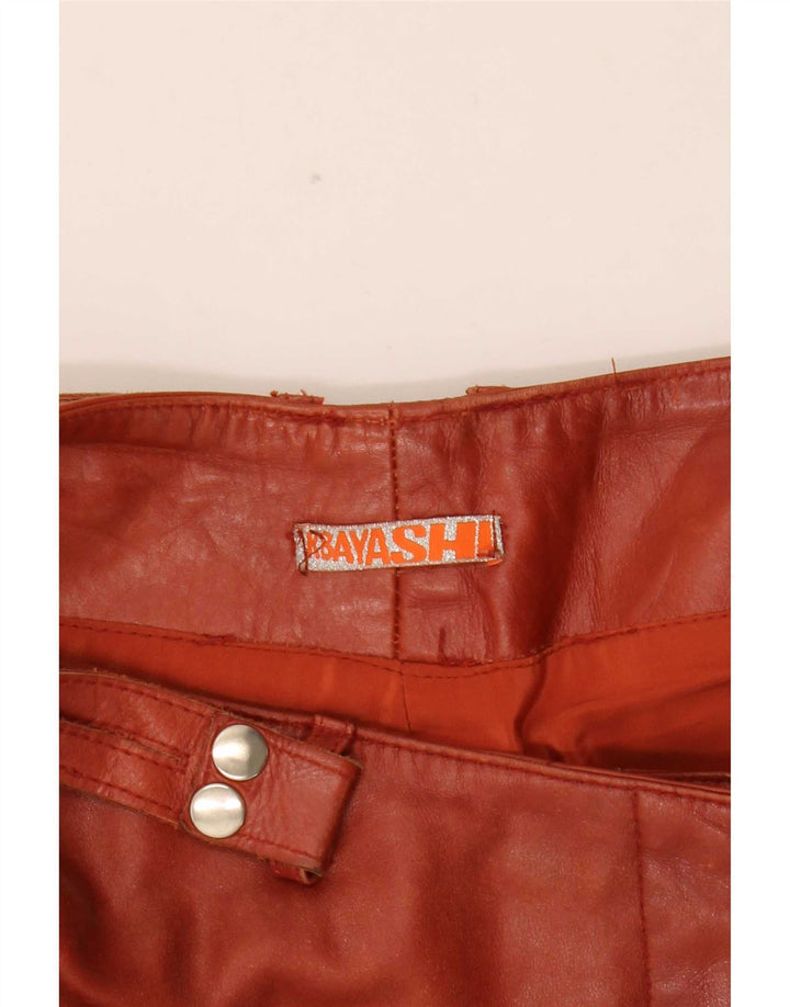 Calça feminina vintage de couro bootcut pequena W27 L31 marrom