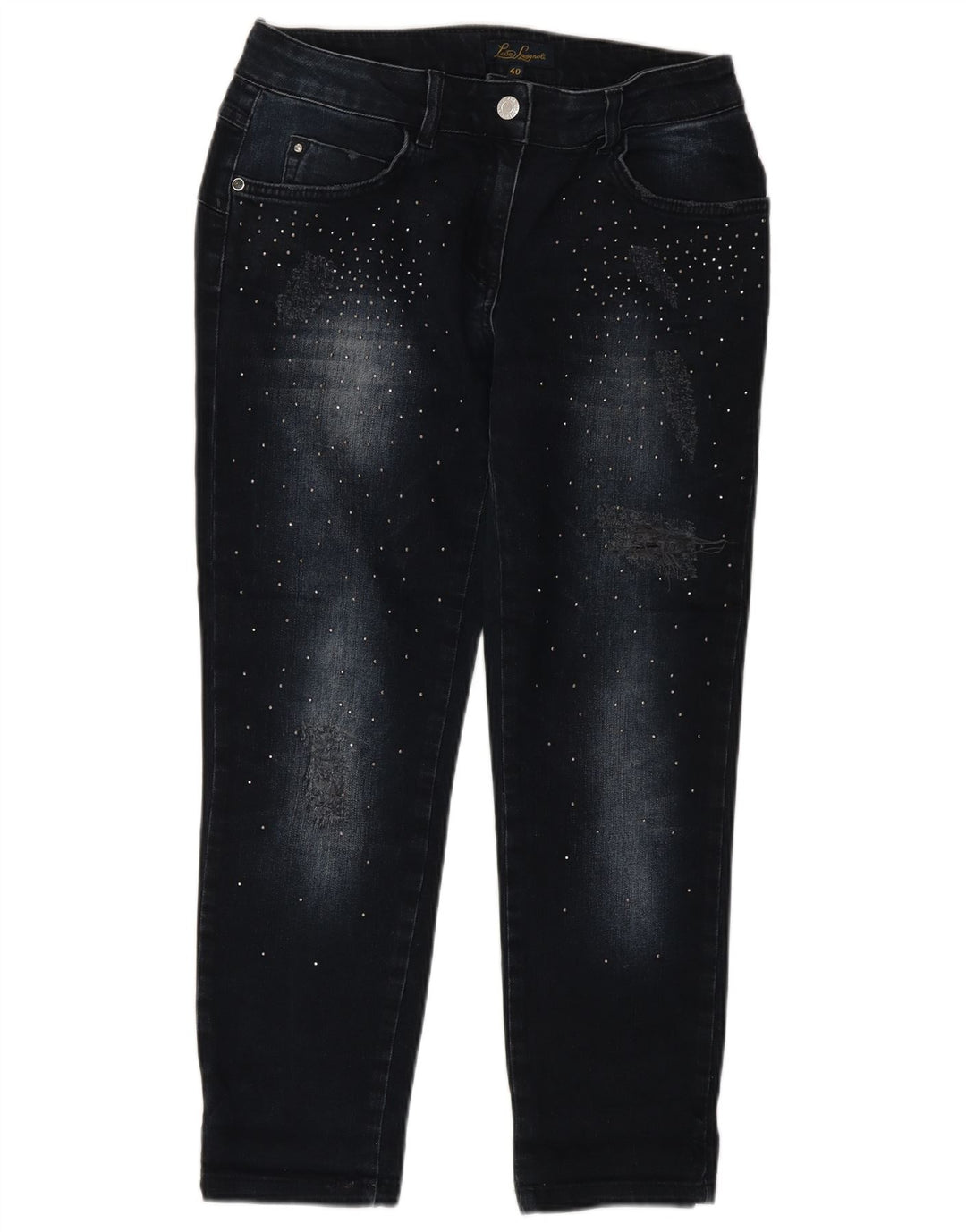 LUISA SPAGNOLI Calça Jeans Feminina Slim Cropped IT 40 Pequeno W27 L25 Azul Marinho