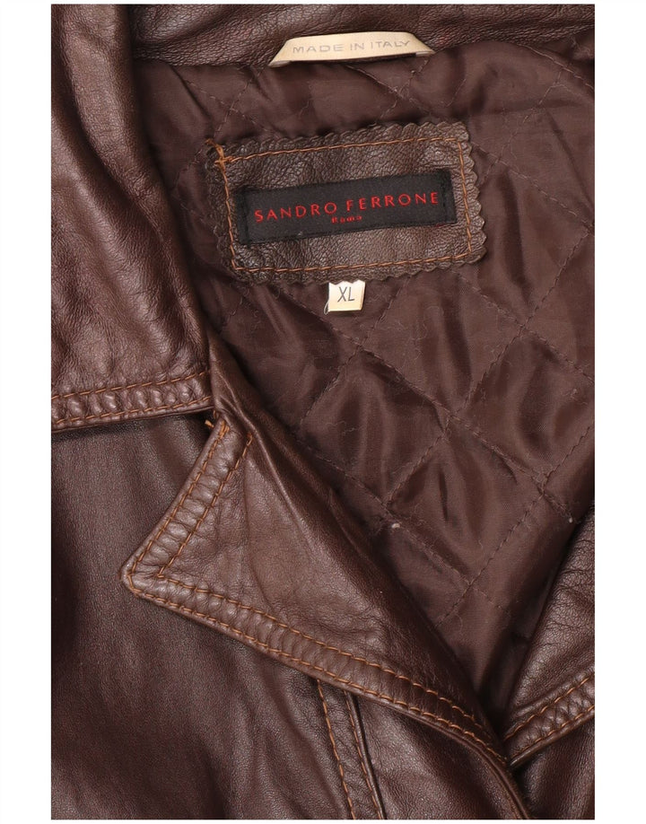 Jaqueta de couro feminina Sandro Ferrone UK 18 XL marrom
