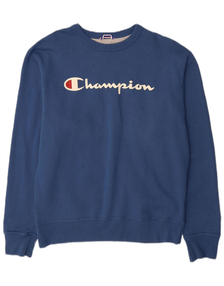 Champion masculino gráfico moletom jumper médio azul algodão