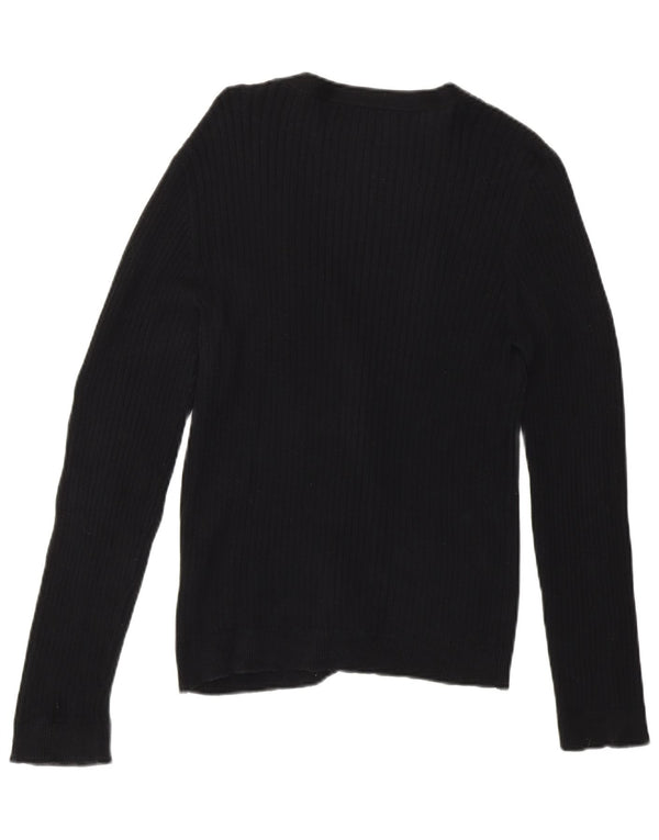 Suéter feminino Chaps Petite Cardigan UK 14 médio algodão preto