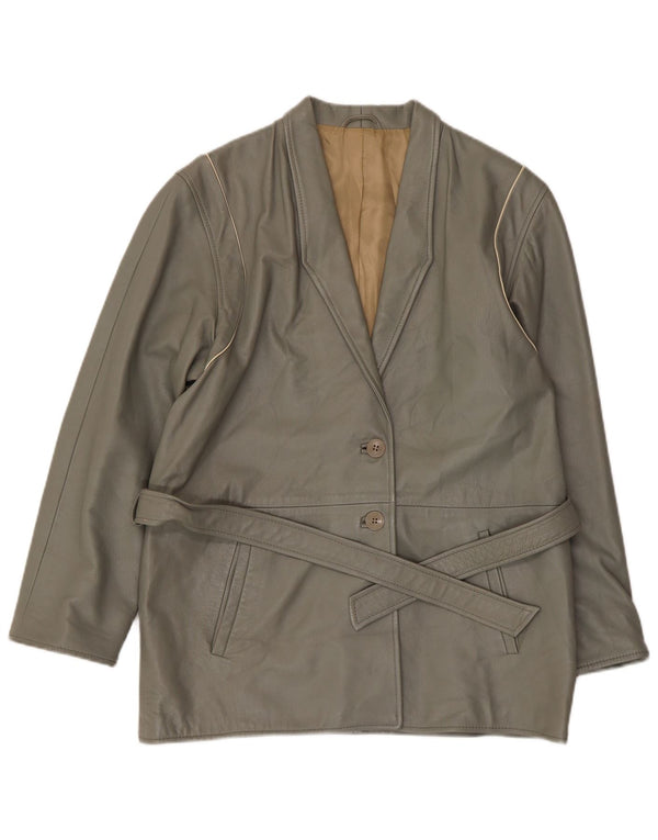 Jaqueta de couro feminina vintage IT 44 cinza médio