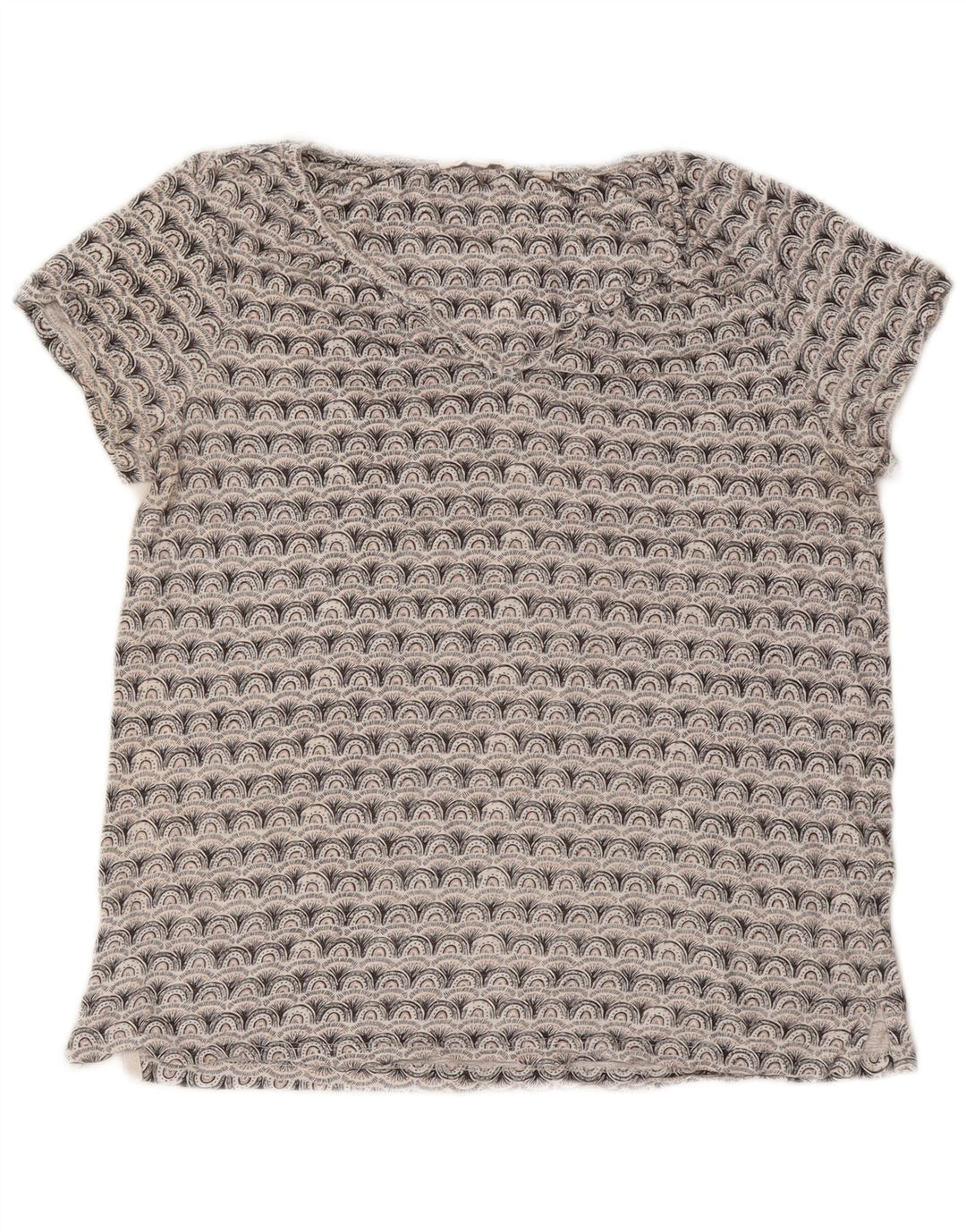 Camiseta feminina grande com estampa FAT FACE Reino Unido 10 pequena cinza geométrica