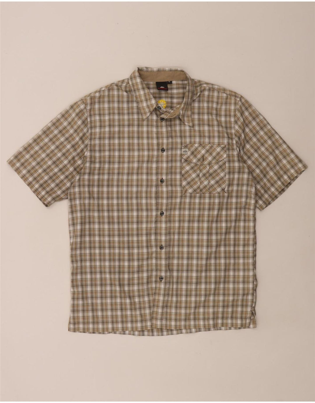 Camisa masculina de manga curta MC Kinley poliéster xadrez cáqui médio
