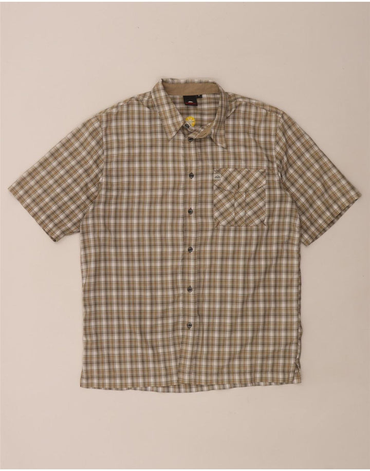 Camisa masculina de manga curta MC Kinley poliéster xadrez cáqui médio