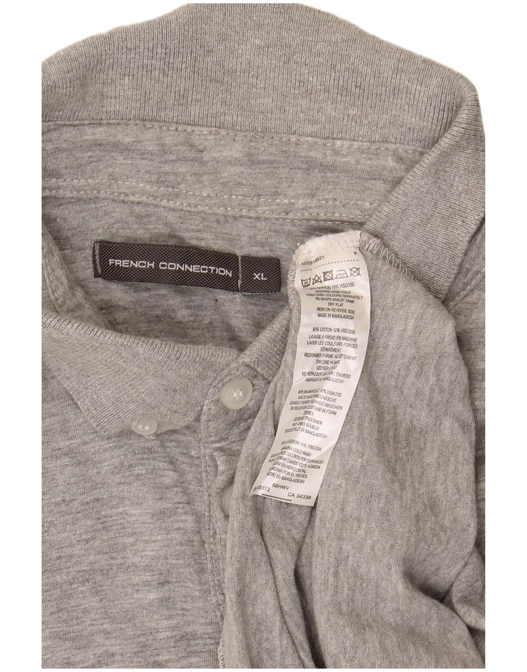Camisa polo masculina XL da French Connection algodão manchado cinza