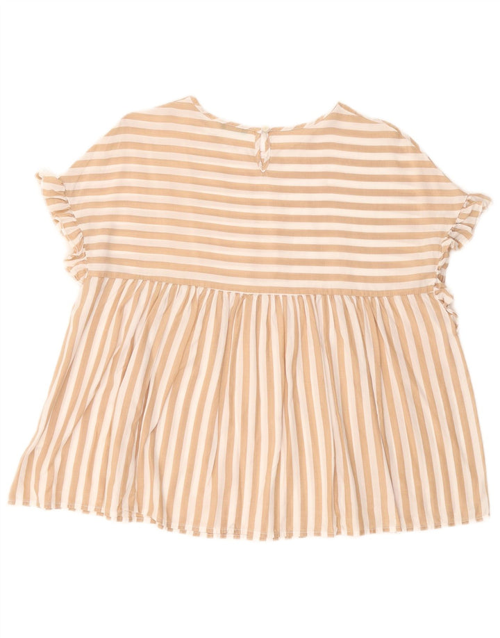 Blusa feminina oversized BENETTON UK 10 pequena risca de giz bege Lyocell