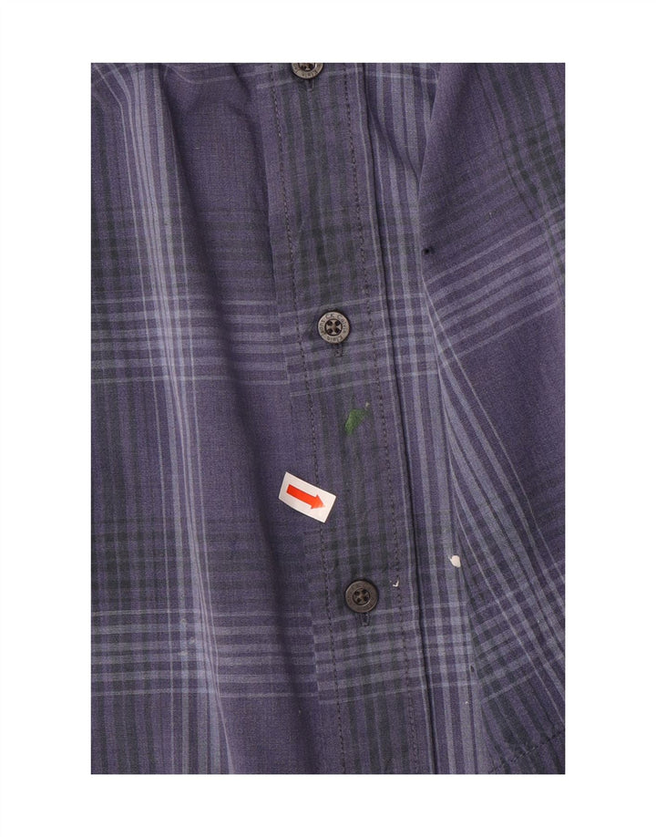 Calvin Klein Jeans Camisa masculina de manga curta grande algodão xadrez azul