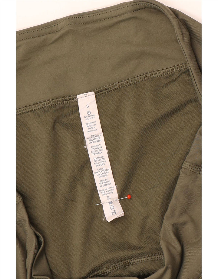 LULULEMON Shorts esportivos femininos UK 8 pequeno poliéster camuflado cáqui
