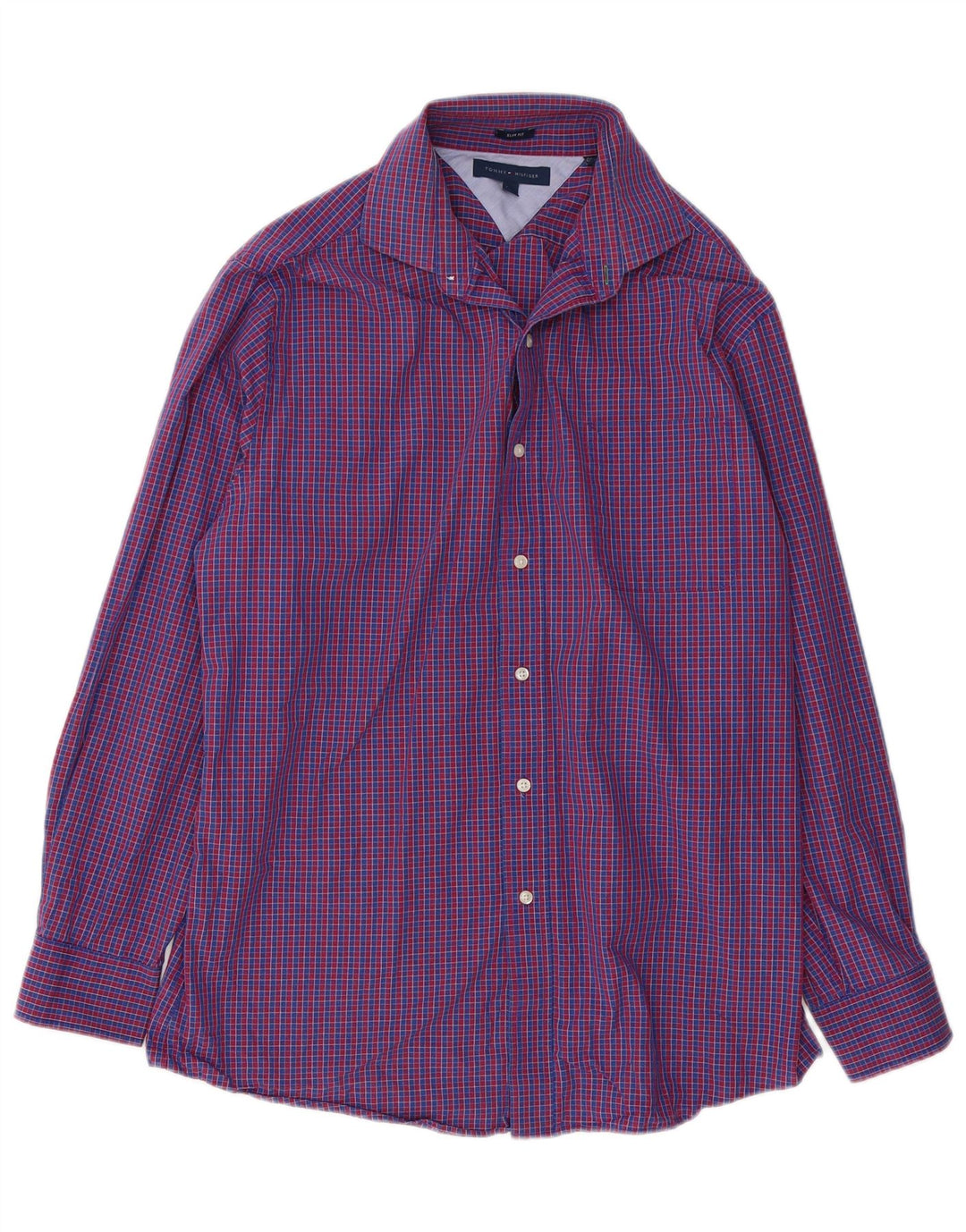 Camisa masculina Tommy Hilfiger Slim Fit tamanho 16 grande algodão xadrez azul