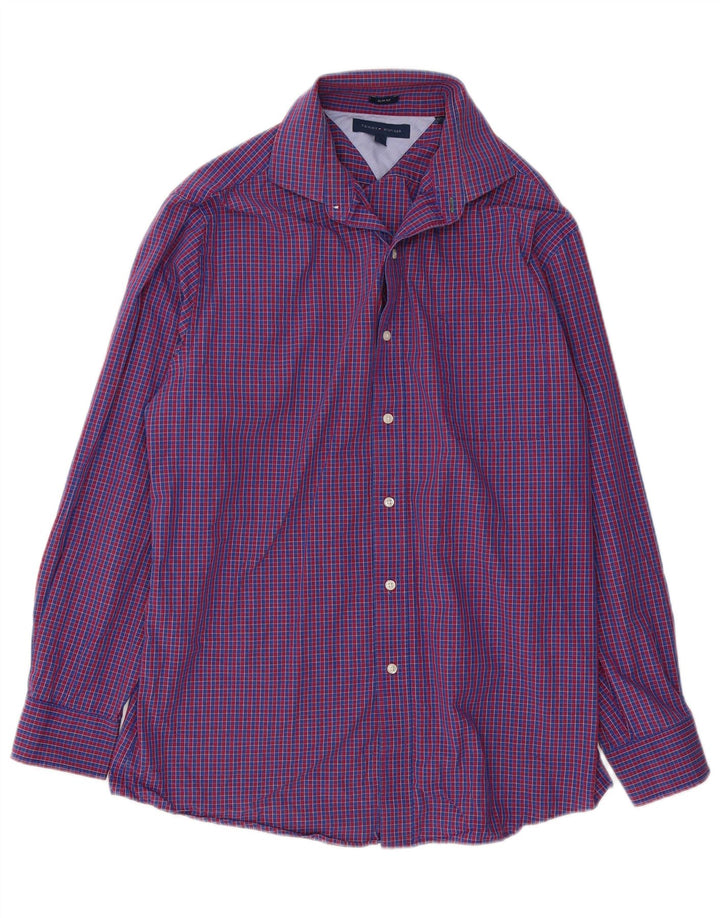 Camisa masculina Tommy Hilfiger Slim Fit tamanho 16 grande algodão xadrez azul