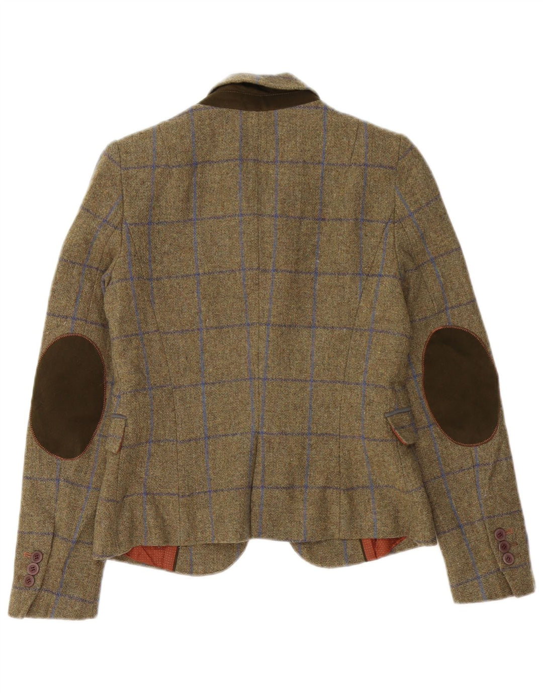 Jaqueta blazer feminina Zara com 1 botão UK 10 pequena xadrez cáqui