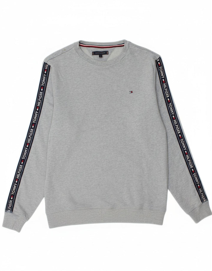 TOMMY HILFIGER Suéter gráfico masculino grande algodão cinza