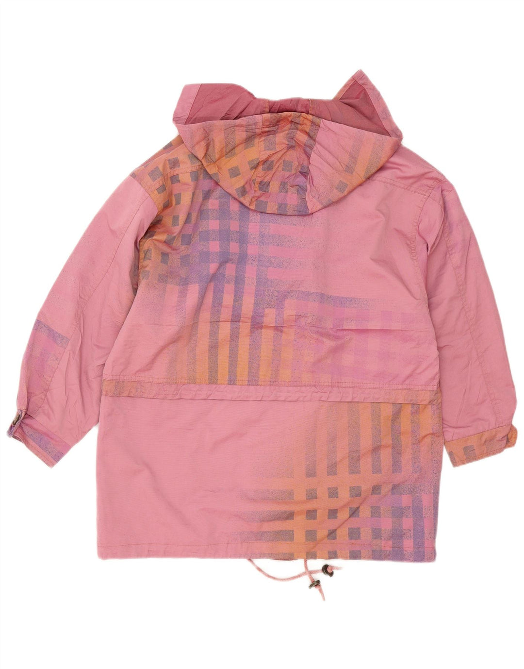 Jaqueta corta-vento feminina vintage com capuz EU 38 algodão xadrez médio rosa