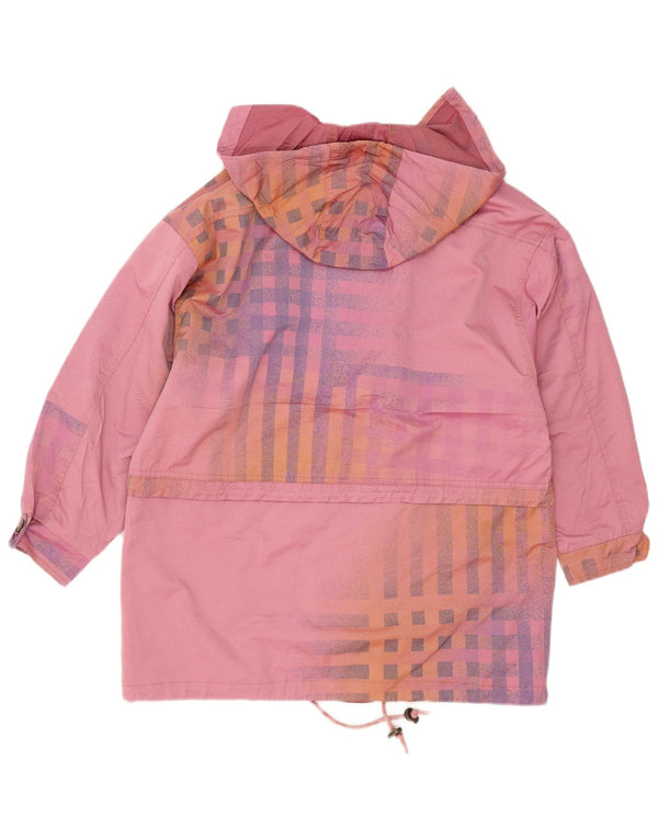Jaqueta corta-vento feminina vintage com capuz EU 38 algodão xadrez médio rosa