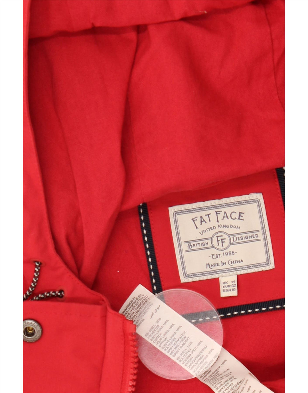 Jaqueta encapuçado Reino Unido 14 do Parka das mulheres gordas da cara grande poliéster vermelho
