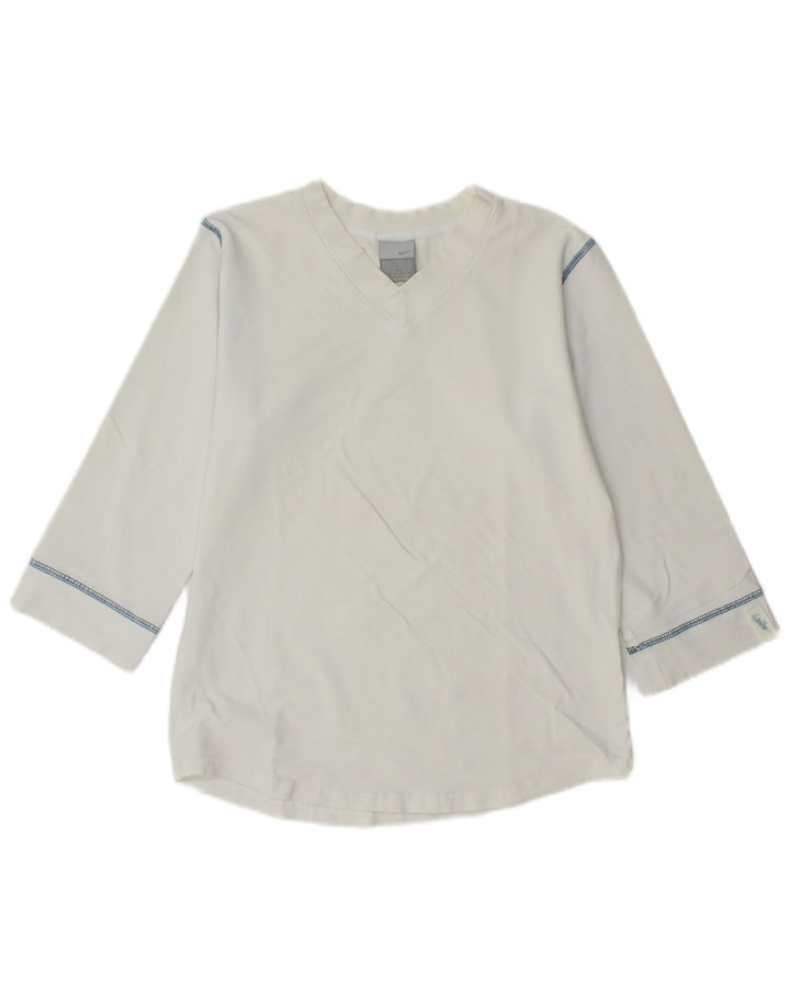 Top feminino Nike manga 3/4 UK 14/16 grande branco