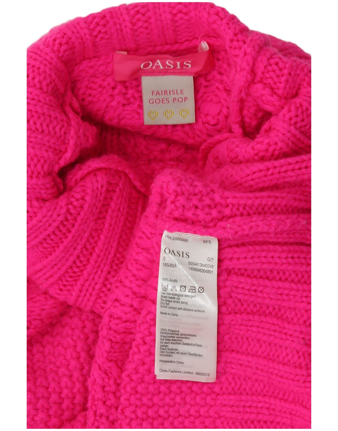 Suéter feminino Oasis com gola alta e gola alta Reino Unido 10 pequeno acrílico rosa