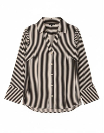 Camisa feminina JAEGER Reino Unido 8 algodão listrado azul pequeno