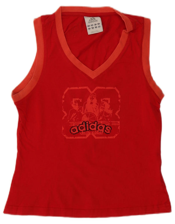 Adidas Womens Graphic Vest Top UK 14 Médio Algodão Vermelho