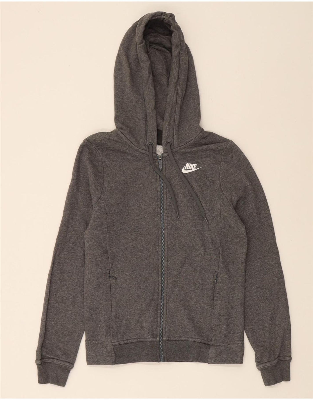 NIKE Womens Zip Hoodie Sweater UK 6 XS Grey Cotton Vintage Nike and Second-Hand Nike from Messina Hembry 