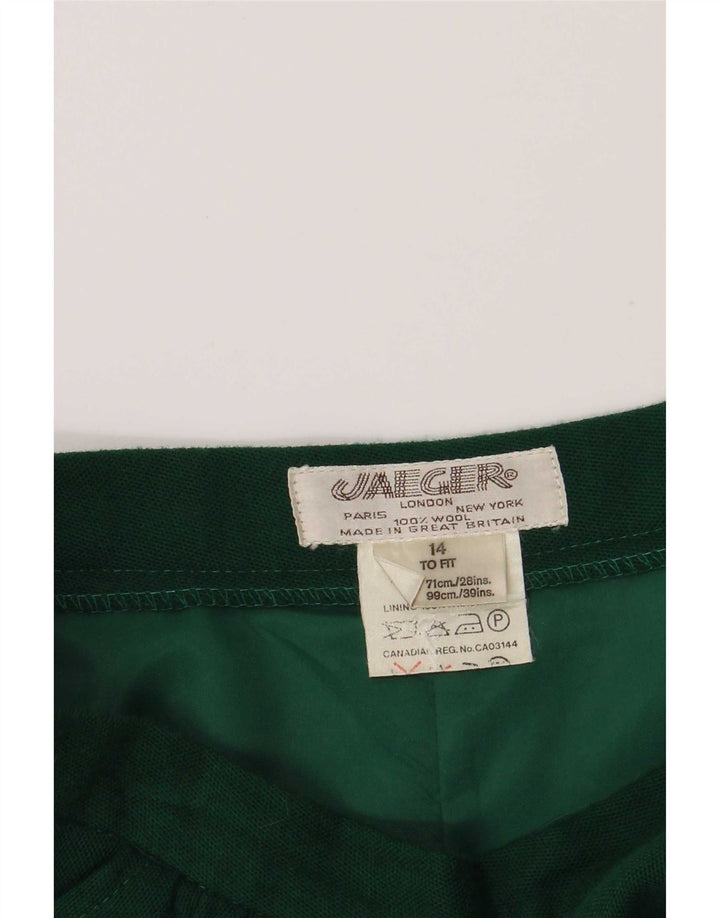 Saia feminina Jaeger A-Line UK 14 médio W26 lã verde