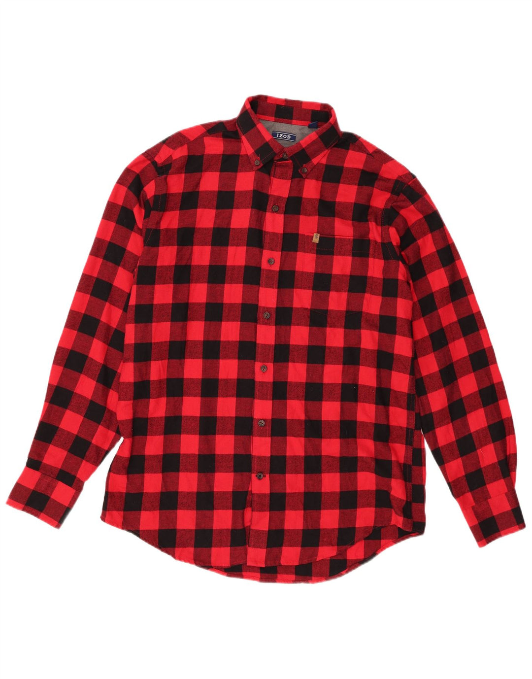 Camisa masculina de flanela Izod de algodão xadrez vermelho médio