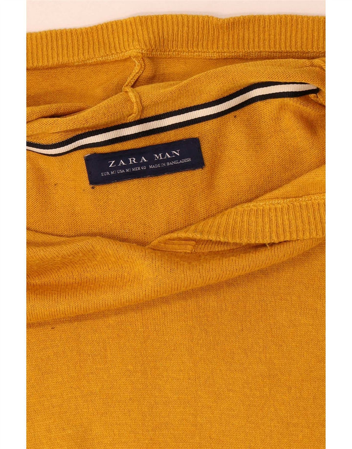 Zara Mens Hoodie Jumper Médio Amarelo