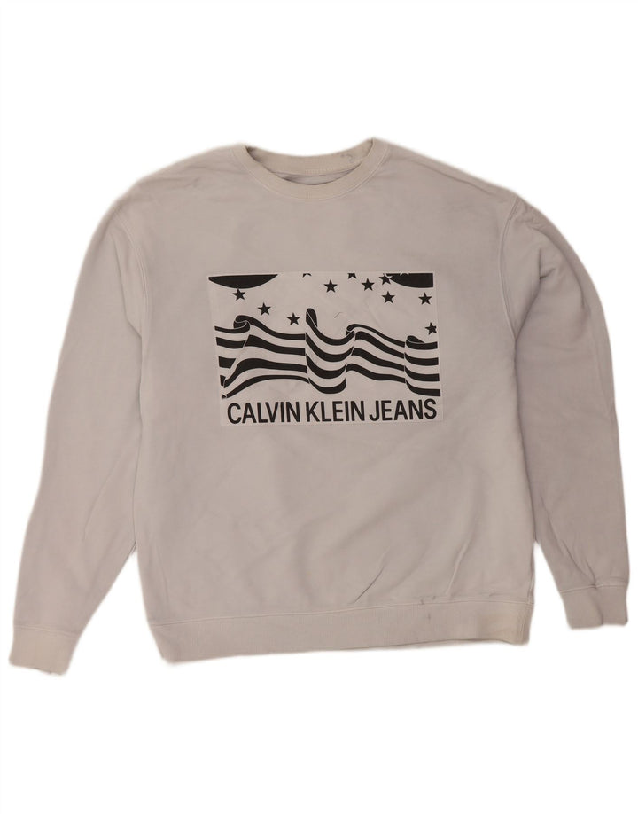 CALVIN KLEIN JEANS Suéter gráfico masculino pequeno algodão cinza
