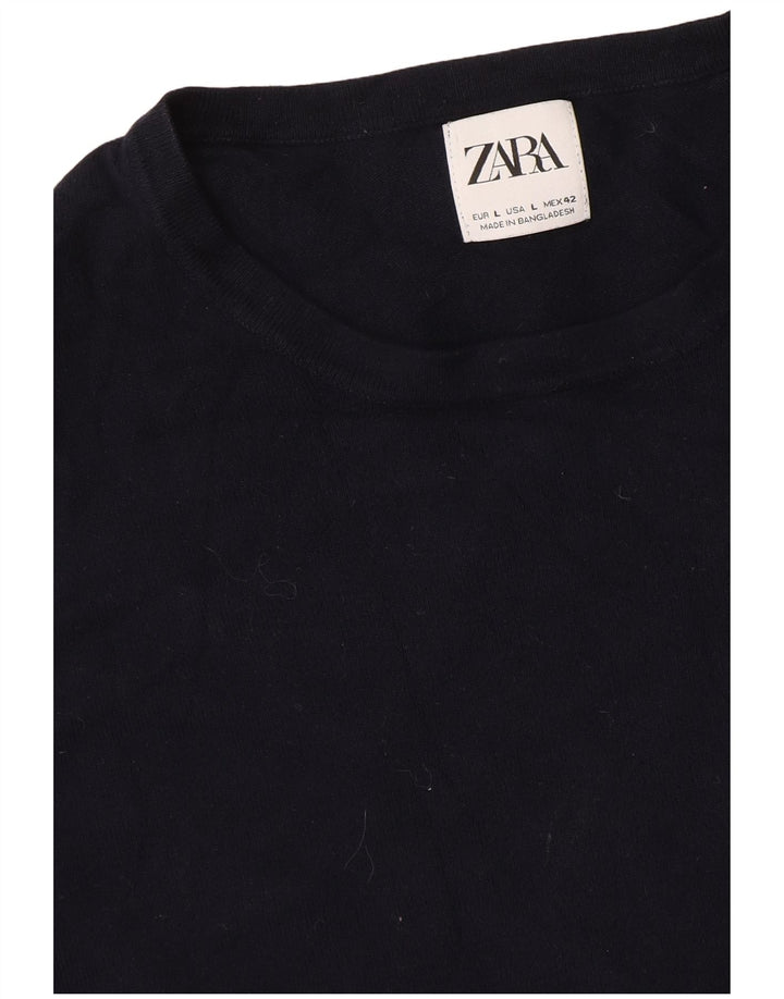 Zara Suéter masculino com gola redonda grande azul marinho