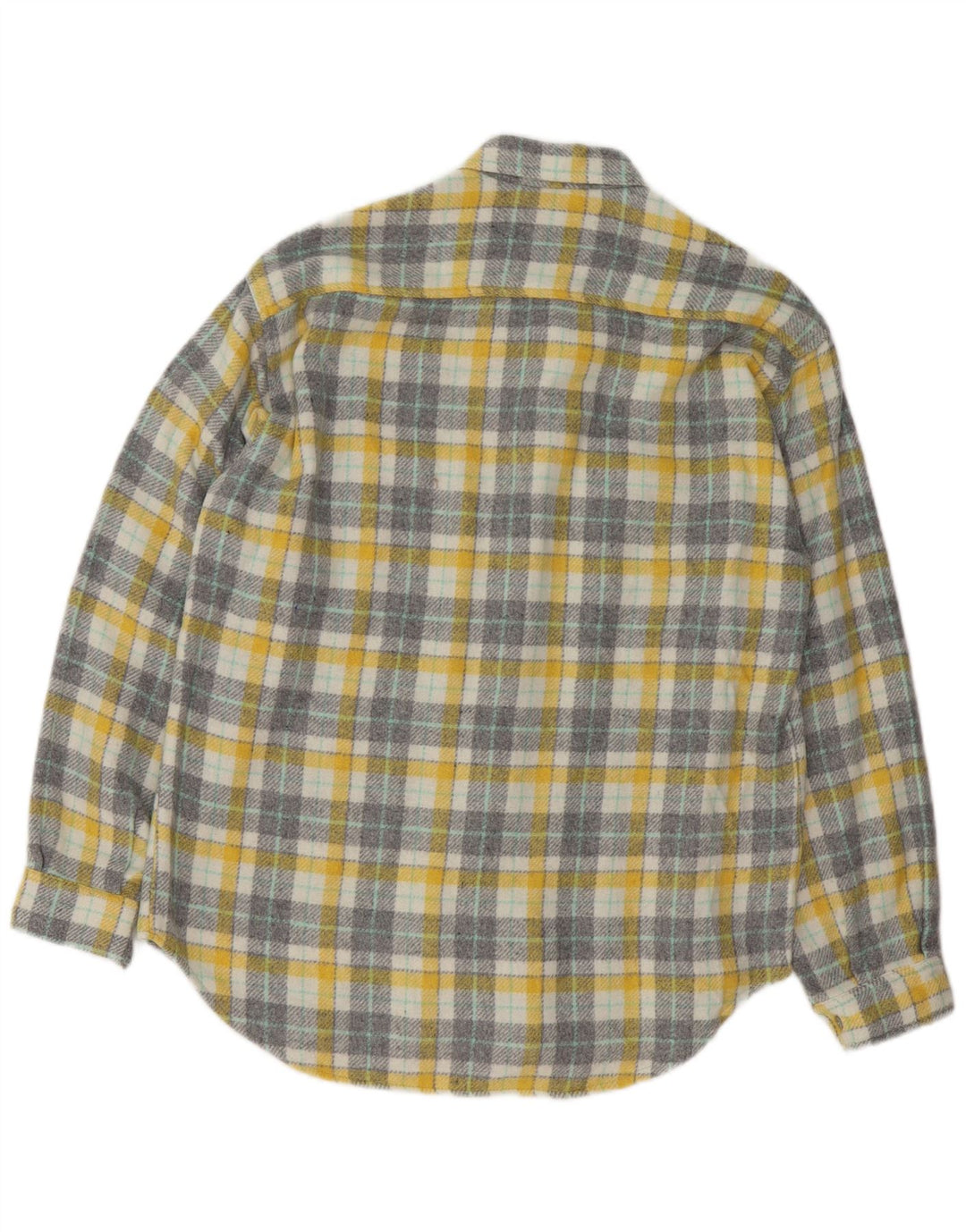 Camisa masculina vintage de flanela xadrez amarelo médio