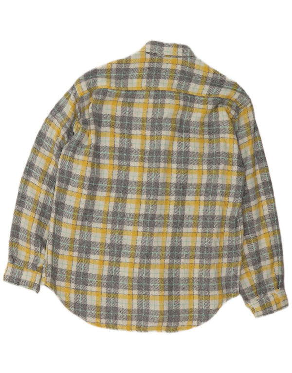 Camisa masculina vintage de flanela xadrez amarelo médio