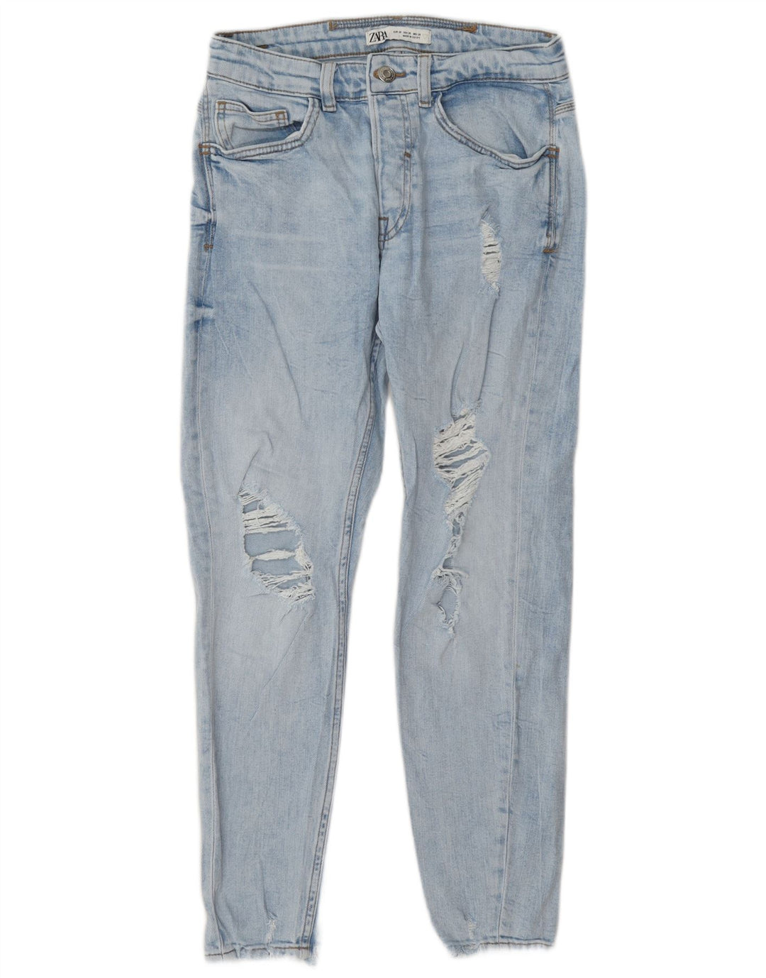 Zara Mens Jeans Slim Distressed EU 38 Pequeno W30 L27 Azul