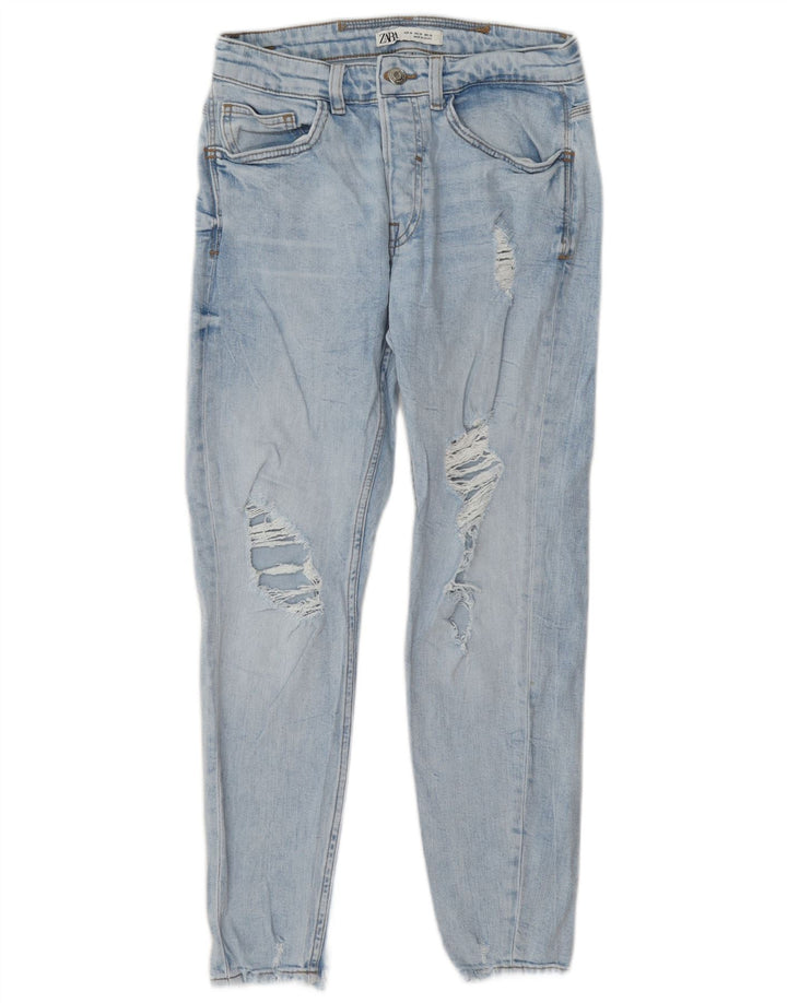 Zara Mens Jeans Slim Distressed EU 38 Pequeno W30 L27 Azul