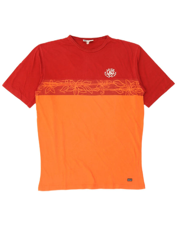 Camiseta gráfica masculina Asics Top grande bloco colorido laranja
