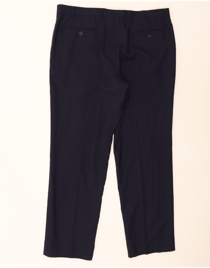 Calça masculina de ajuste regular Marks & Spencer W38 L31 lã azul marinho
