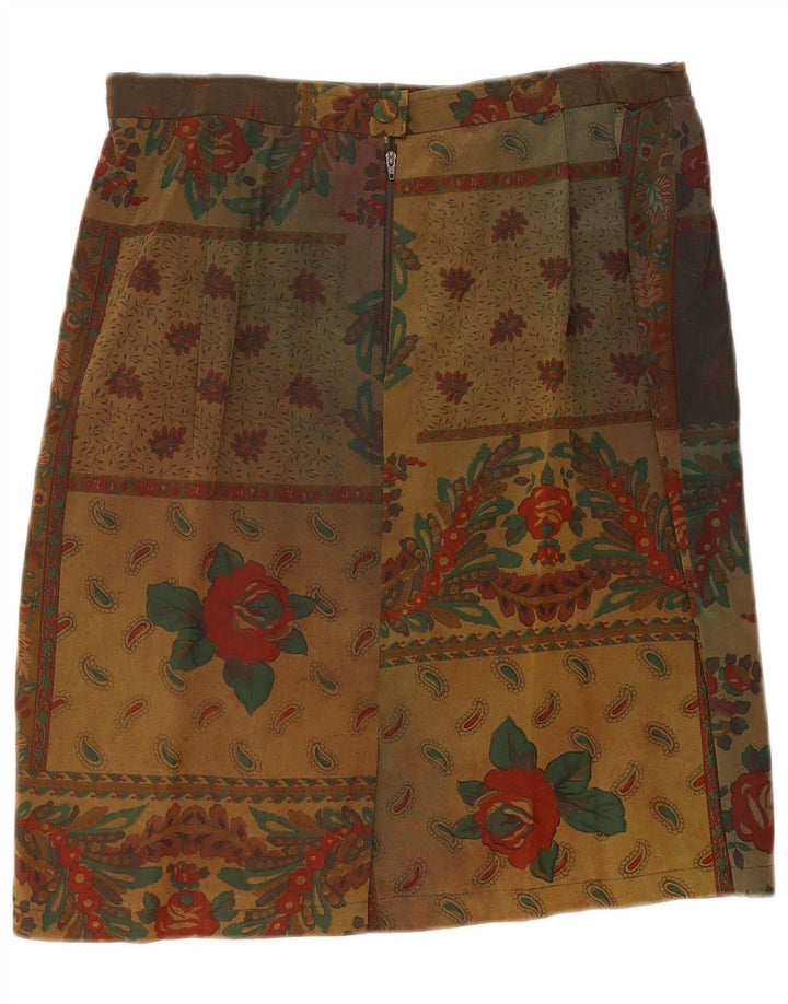 Saia midi feminina VINTAGE W32 grande patchwork cáqui