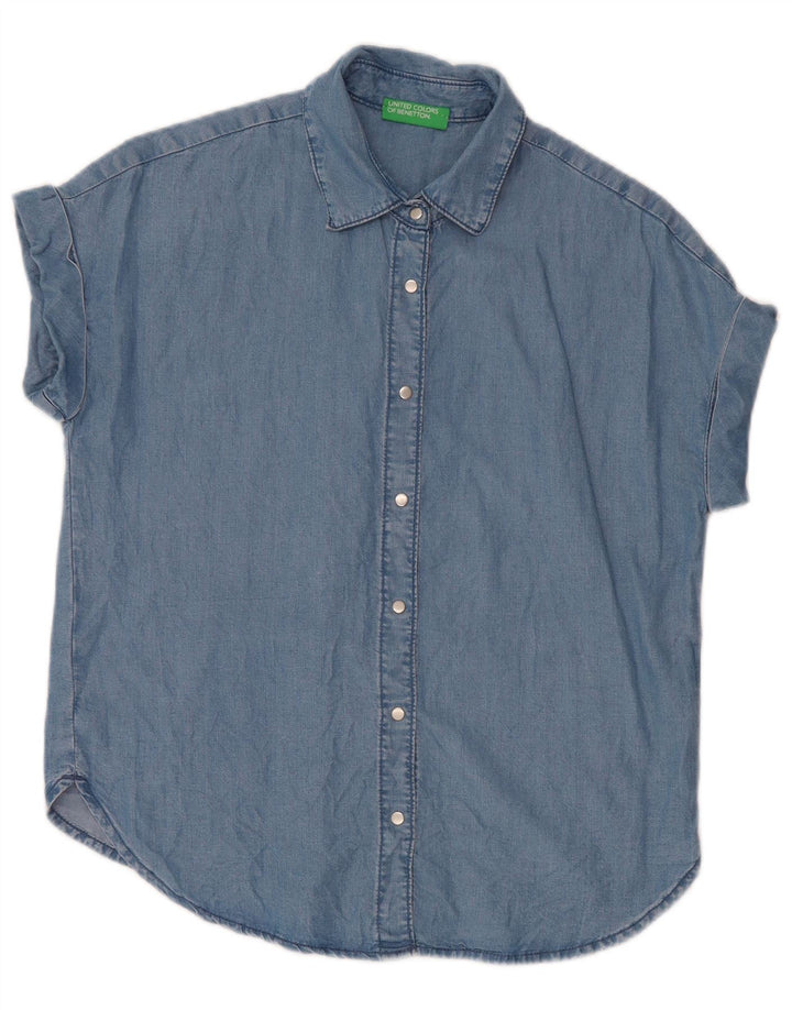 Camisa feminina de manga curta BENETTON UK 14 azul médio