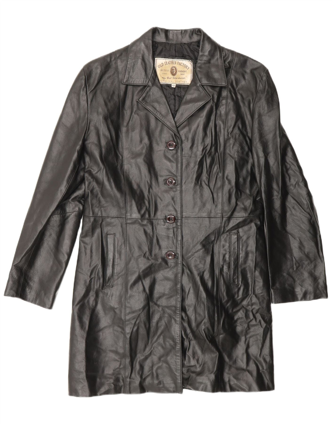 Casaco de couro feminino VINTAGE IT 48 XL couro preto