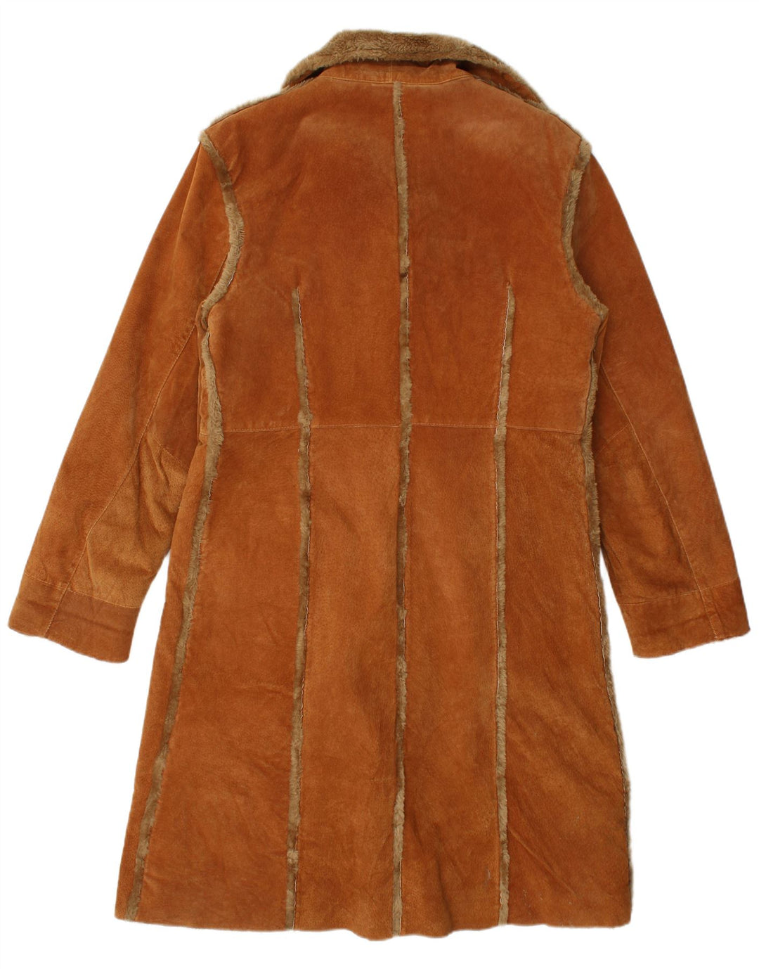 Casaco feminino vintage de shearling UK 18 XL couro marrom